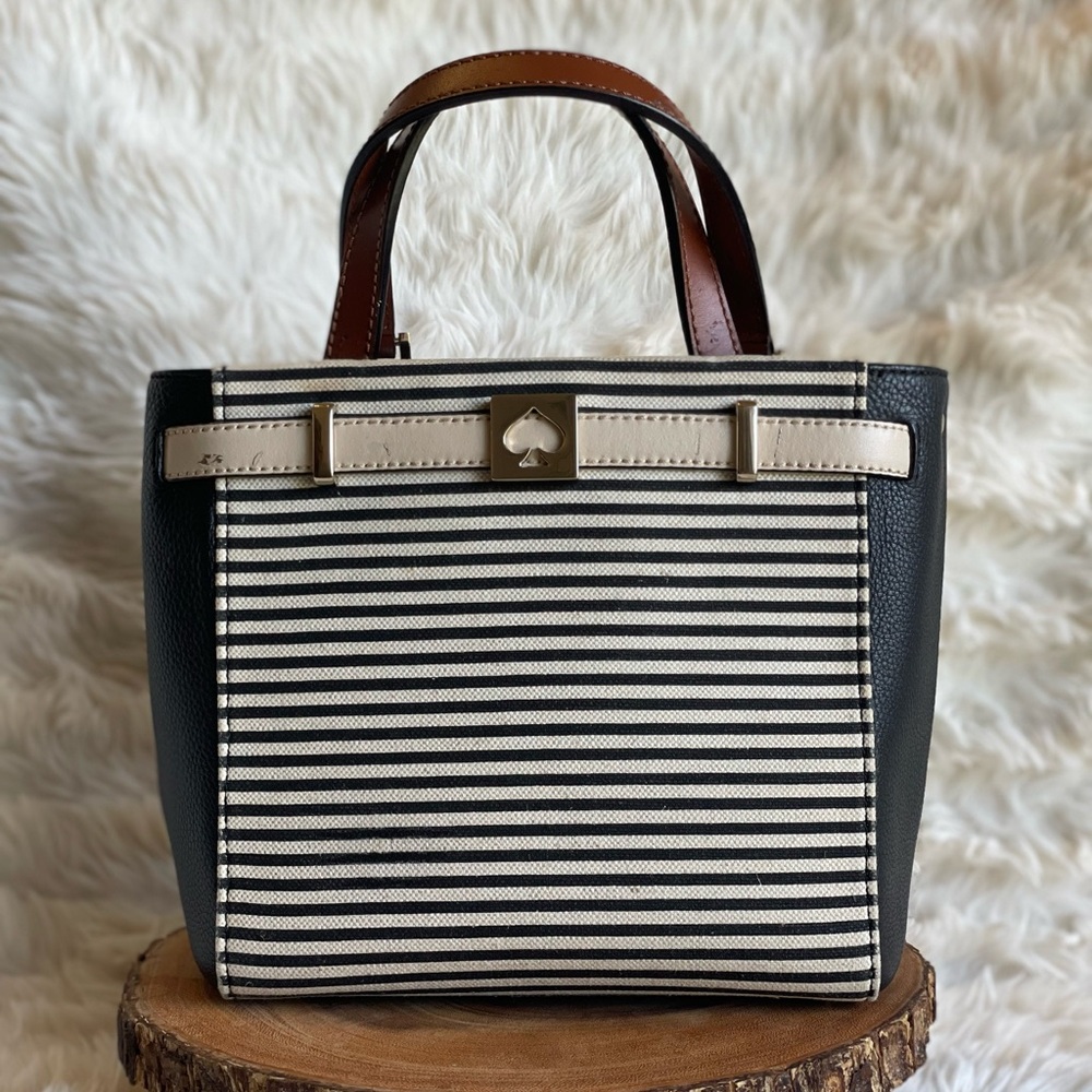 Kate Spade New York Striped Canvas Mini Satchel Crossbody Bag | Black White